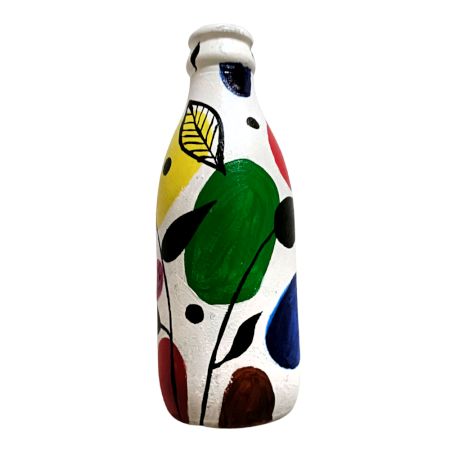 Hand-Painted Abstract Bottle Art â€“ Leaf & Dots Design
